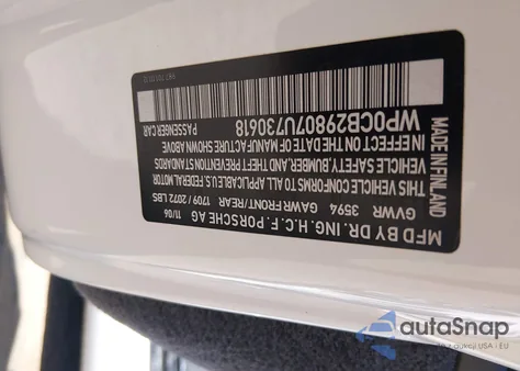 2007 Porsche Boxster S из США, поврежденный, VIN WP0CB29807U730618